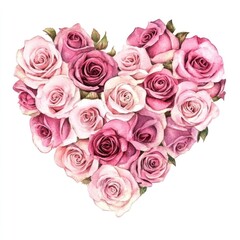 Canvas Print - A heart-shaped arrangement of pink roses illustration watercolor pattern.