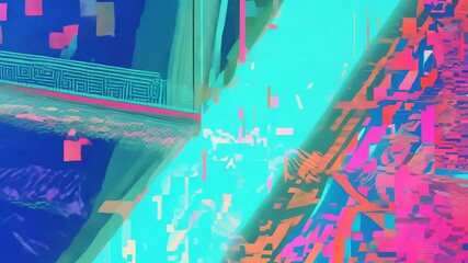 Wall Mural - Abstract Glitch Art: A Symphony of Vibrant Hues and Digital Distortion
