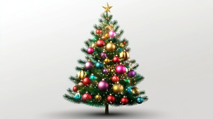 Wall Mural - festively decorated 3d christmas tree, colorful balls and ornaments shine on a transparent backgroun