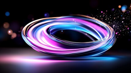 Wall Mural - Glowing neon rings swirl with light trails and bokeh.