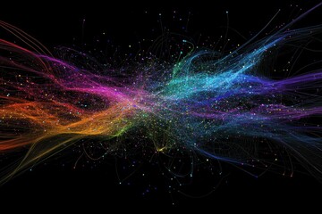 Wall Mural - colorful abstract illustration of swirling particles and light trails in a cosmic setting