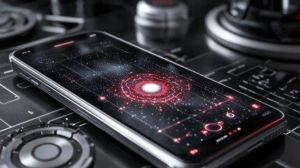 Futuristic Smartphone Interface: Red and Black Digital Display
