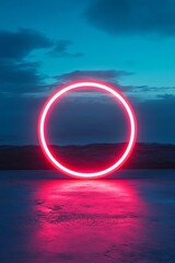 Wall Mural - red circle is lit up in the dark sky. the circle is surrounded by a blue sky