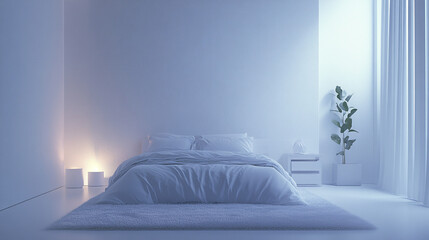 Wall Mural - serene bedroom with crisp white walls and soft lighting