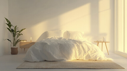 Canvas Print - Serene bedroom with crisp white walls and soft natural light