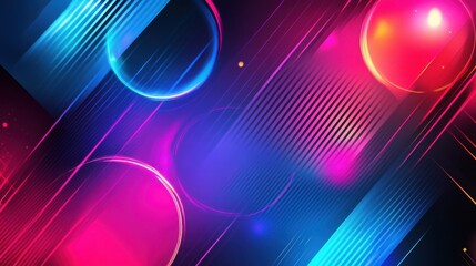 Poster - Vibrant abstract design featuring geometric shapes in magenta, neon blue, and black with glowing accents for technology themes