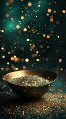 Aufkleber - Vibrant emerald green and gold sparkle creating a festive atmosphere with a luxurious touch on a deep black backdrop