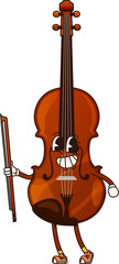 Poster - Cartoon contrabass, double bass groovy musical instrument character with smiling face and bow in hand playing classic music. Isolated vector musician equipment personage ready for orchestra concert