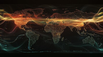 Leinwandbilder - Sophisticated Forex trading visuals with digital world map illustrating global market flows