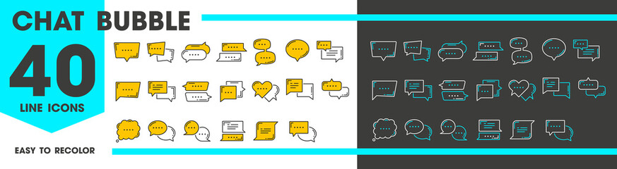 Aufkleber - Dialogue balloon, chat bubble icons. Speech or talk balloons, chat message text boxes, dialogue conversation clouds and social media comment vector symbols, outline rectangle, circle and heart bubbles
