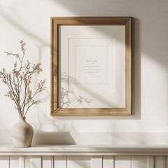 Poster - Framed certificate adorns a minimalist wall with a vase of dried flowers in a serene indoor setting