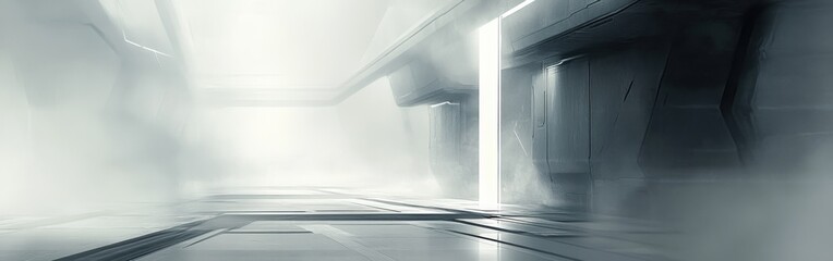 Poster - Futuristic environment with mirrored surfaces and smoky atmosphere showcasing sleek design elements