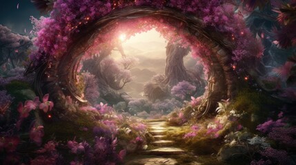 Fototapete - Fantasy forest portal. Copy space.