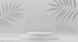 © may - A minimalistic white product display podium with two circular platforms, placed in a soft, neutral background：AI Generated