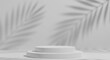 © may - A minimalistic white product display podium with two circular platforms, placed in a soft, neutral background：AI Generated