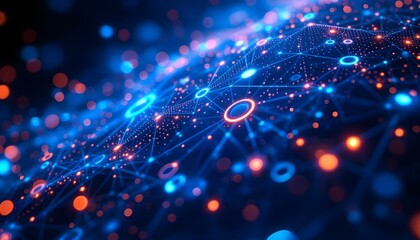Fototapete - Abstract technology futuristic concept circle dot blue digital on hi tech future blue background network. Abstract technology background with circles. Big data, blockchain technology innovation