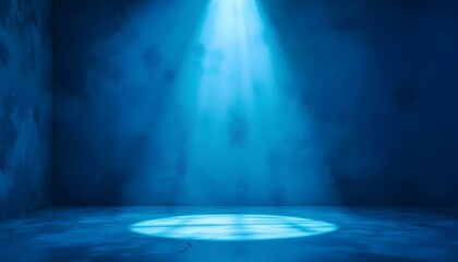 Leinwandbilder - Abstract wall studio room blue background for displaying your products. Dark empty scene, blue neon searchlight light. Dark blue studio room with spotlight backdrop wallpaper. 3d blue room background