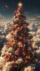 Wall Mural - a celestial garden glowing under a twilight sky. radiant flowers bloom along golden pathways, leadin