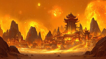Wall Mural - a celestial marketplace set on floating platforms of light, surrounded by swirling nebulae. radiant 