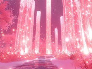 Wall Mural - a celestial palace made entirely of glowing crystal, suspended above a misty void. radiant pathways 
