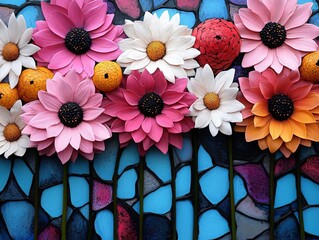 Wall Mural - A bunch of paper flowers sitting on top of a stained glass window