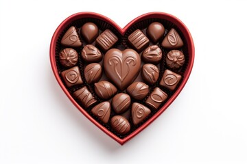 Poster - Opened heart shaped chocolate box dessert food white background.