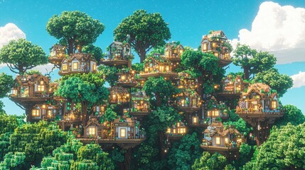 Wall Mural - a celestial marketplace floating high above a sea of radiant clouds. glowing stalls display shimmeri