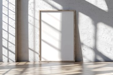 Wall Mural - Single vertical ISO A0 frame mockup, reflective glass, mockup poster on the wall of living room. Interior mockup. Apartment background. Modern interior design.