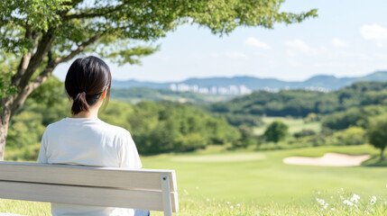 Korean business woman working online with a laptop outdoors and enjoying nature