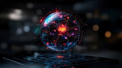 Aufkleber - Futuristic holographic globe display technology hub digital art modern environment aerial view immersive concept