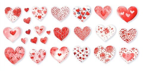 Wall Mural - Charming Watercolor Hearts: Hand-Painted Aquarelle Illustrations for Romantic Cards and Valentine's Day Celebrations