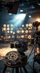 vintage film camera, reel, studio