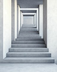 Wall Mural - a modern, minimalist staircase leads upwards through a series of concrete frames, creating a sense o