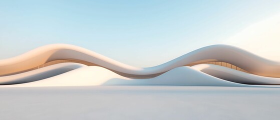 Wall Mural - a serene landscape featuring flowing, curved forms against a clear sky, creating a modern artistic i