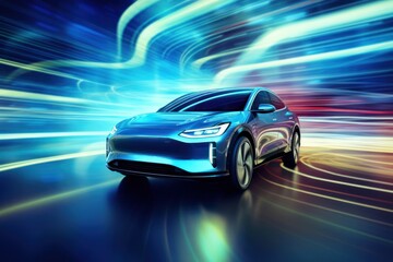 Wall Mural - An electric car vehicle transportation illuminated.