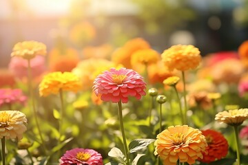 Sticker - Zinnias garden sunlight outdoors blossom.