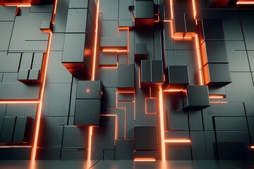 Wall Mural - abstract digital background with neon lights and geometric shapes