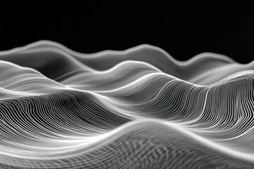 Wall Mural - abstract waves created with white lines on a black background symbolize movement and fluidity in a m