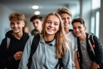 Canvas Print - School smiling teen togetherness.