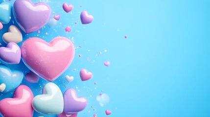 Canvas Print - Pastel hearts floating on blue background.