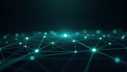 abstract technology background featuring glowing cyan network connection lines and dots in a low-pol