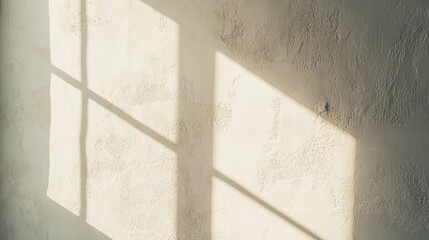 Canvas Print - Natural White Gypsum Plaster Wall Texture with Sunny Morning Light and Shadows Creating an Artful Background