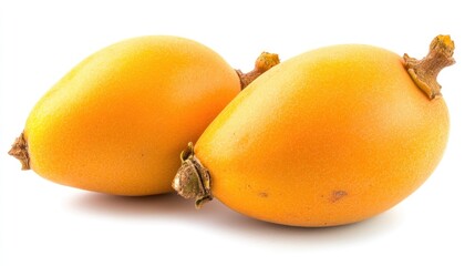 Two ripe loquats with a smooth yellow skin, showcasing their natural shape and texture.