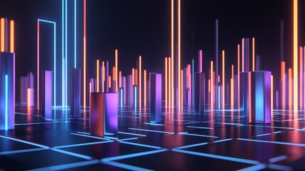 Aufkleber - A D financial chart with rising columns and a glowing trendline, placed over a sleek digital grid with futuristic design elements