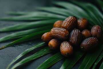 Wall Mural - A pile of dates on a dark background