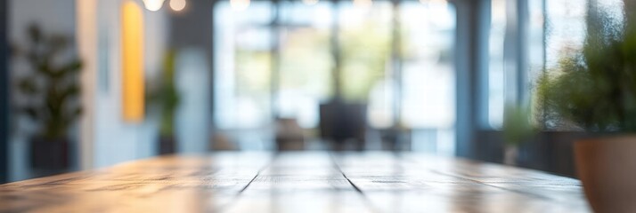 Wall Mural - Abstract Blurred Office Background with Soft Natural Light and Subtle Plant Details in a Modern Workspace Setting