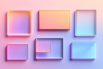 modern ui layout featuring overlapping rectangular elements with soft shadows and pastel gradient ba