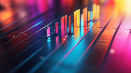 Leinwandbilder - Bright gradient D bars rising from a digital floor with soft reflections, creating a futuristic data display on a neutral backdrop
