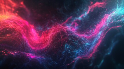 Leinwandbilder - Dynamic data wave in vibrant neon colors, representing digital information flow on a black background for a futuristic, tech-inspired look