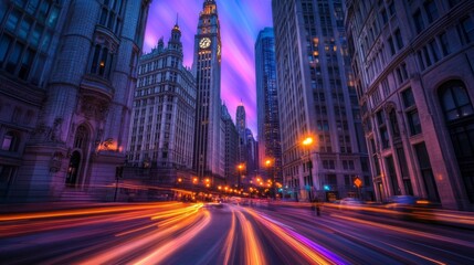 Aufkleber - Light streaks from cars passing on a city street at night, with a long exposure effect capturing vibrant colors and movement